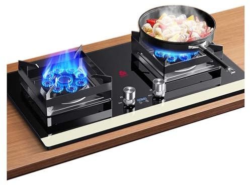 Estufa de gas con 2 quemadores, 5,2 KW de alta potencia, temporizador independiente bilateral de 180 minutos, compatible con GLP y gas natural, ideal para cocinar en casa