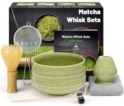 Matcha Set (7-Piece) Which Matcha Whisk, Matcha Cup, Matcha Bowl, Chasen, Matcha Sieve, Matcha Spoon,Ideal Starter Matcha Kit for Easy Matcha Making (Grey)