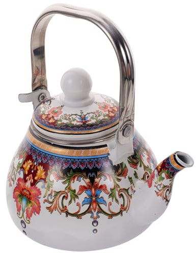 DECOMELODY Teiera Smaltata Per Piano Cottura Bollitore Per Tè Portatile Resistente All Usura Rottura Per Tè e Tisane Con Manico Antiscottatura e Design Floreale Vintage