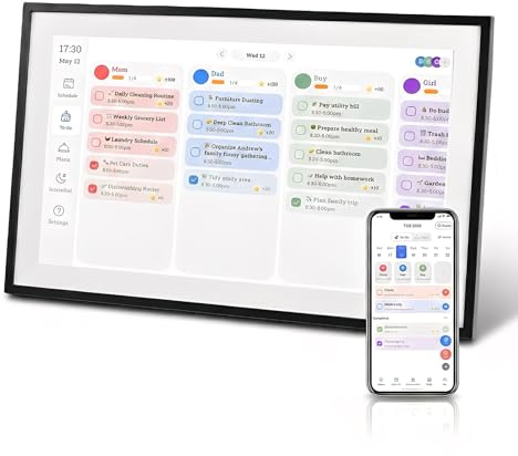 Elprico 15,6 Tum Digital Kalender, Elektronisk Väggkalender med Pekskärm, Digital Fotoram för Familjeplaner och Foton (Svart ram)