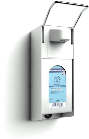 Horn Medical Desinfektionsmittel-Wandspender aus hochwertigem Aluminium mit Sterillium Classic Pure Haut-sensitivem Händedesinfektionsmittel 500ml (Set mit Abschließblech)