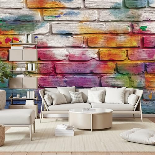 Gaqinhh Mur de Briques Coloré Papier Peint Panoramique, Art Abstrait Moderne Papier Peint Intissé, Tapisserie Murale Cuisine Salle de Bain, Décoration Murale Chambre, 150 x 105 cm