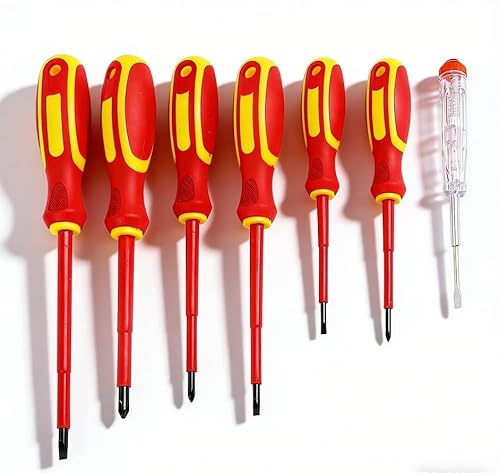Set di cacciaviti isolati da 7 pezzi, set di cacciaviti elettrici con punte magnetiche a taglio e Phillips, cacciavite da elettricista 1000 V, subacqueo a vite antiscivolo per uso domestico, strumenti