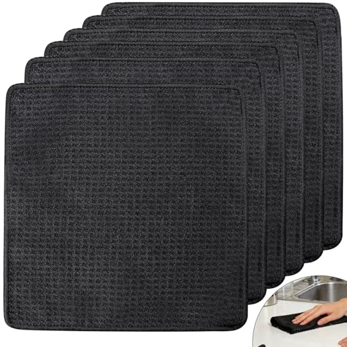 Mythlon 6er Set Geschirrtücher Schwarz Mikrofaser, 20 x 20 cm, Spüllappen Küche & Barista Tuch, Waffeltücher Saugfähig & Fusselfrei, Dicke Putzlappen für Haushalt, Gastro & Kaffeemaschine (Schwarz)