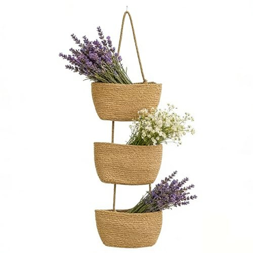 Calenxy Wandbehang Baumwollkörbe Große, 3 Etagen Hängekörbe Dekorative Hängekörbe für Wand Tür, Hängekorb Badezimmer, Schlafzimmer, Kinderzimmer Wandkorb Boho Wandkörbe zum Organisieren