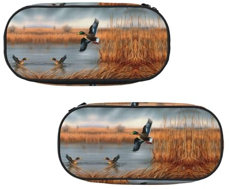 ESNAIUVCD Tragbares Federmäppchen mit Jagd-Motiv und wilder Ente