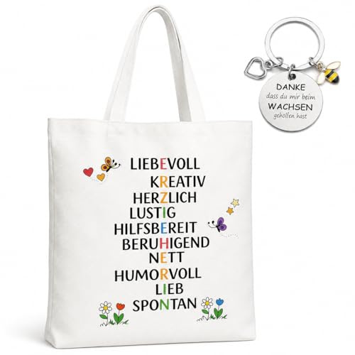 RgitFzi Abschiedsgeschenk Erzieherin Set: Stofftasche mit Spruch & Schlüsselanhänger, Originelles Kita Abschied Dankeschön Geschenk, Praktische Erzieher Geschenkidee