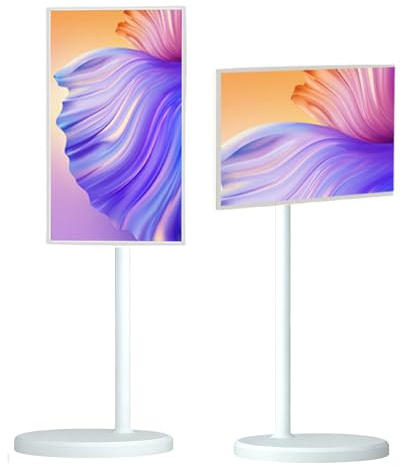 Naturalpowev Smart TV Portátil con Ruedas, Pantalla Táctil Inteligente 21.5/24/27/32 con Batería, Soporte TV de Pie Ajustable, Tablet TV Rotativa 21.5in-8+128GB(1080P)
