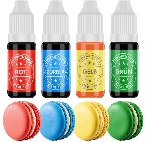 Waysroma Lebensmittelfarbe - 4 x 12ml Lebensmittelfarbe Flüssig - hochkonzentriert & zuckerfrei Food Coloring zum Backen, Tortendeko, Macaron, Zuckerguss, Fondant, Kekse, Donuts, Eierfarben Ostern