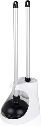 Neiko Toilet Plunger and Brush Combo Caddy Set, Aluminum Handles | White Canister Base