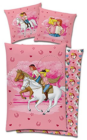 Bibi und Tina Biber / Flanell Kinder Wende-Bettwäsche Motiv Lieblingspferd Rosa 135 x 200 cm + 80 x 80 cm 100% Baumwolle Bibi Blocksberg Tina Martin Pferde-Bettwäsche Sabrina Amadeus Deutsche Größe