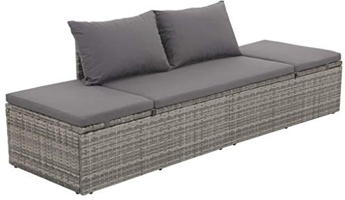 Festnight- Garten Sonnenliege Gartenliege | Verstellbar Outdoor Freizeitliege Schlafliege | Poly Rattan und Stahlrahmen 195 x 60 x 60 cm Grau und Dunkelgrau