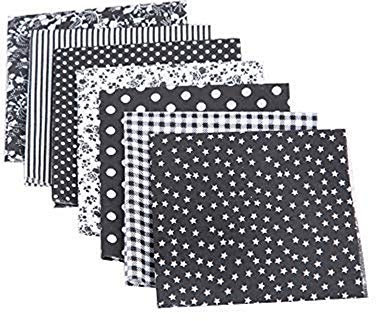 CULASIGN 7 Stück Patchwork Stoffe Blume Baumwollstoff Set Stoffpaket DIY Baumwolltuch Stoffreste Paket Stoffpakete (Schwarz,25 * 25cm)