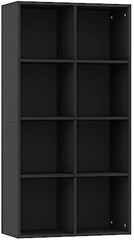 vidaXL Sideboard Bücherregal, Bücherschrank mit 8 Fächern, Würfelregal Standregal für Wohnzimmer, Büroregal Aktenregal, Schwarz Holzwerkstoff