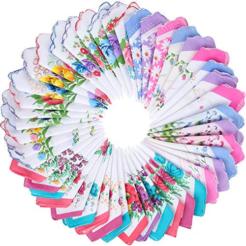 SATINIOR 45 Pieces Vintage Floral Print Handkerchiefs Women Soft Hankies Ladies Hankies