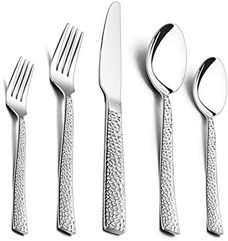 Besteck Set, HaWare 30-teiliges Edelstahl Besteckset mit Messer Gabel Löffel, Essbesteck für 6 Personen, Hammergriff Tafelbesteck für Haus/Party/Hotel/Restaurant, Hochglanzpoliert & Spülmaschinenfest
