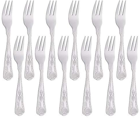 Meisha Kings Pattern Stainless Steel Cake Forks, 12 Pieces Stylish Design Appetizer Forks, Mirror Polished, Perfect for Cake, Salad, Appetizer, 5.4-inch Silver