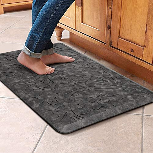 KMAT Küchenmatte, gepolstert, Anti-Ermüdung, Bodenmatte, wasserdicht, rutschfest, Stehmatte, ergonomischer Komfort, Teppich für Zuhause, Büro, Waschbecken, Wäsche, 43.9 cm (B) x 71.1 cm (L), Grau