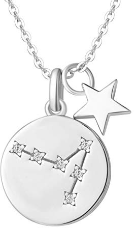 FANCIME Pesci Segno Zodiacale 12 Costellazione Ciondolo Collana in Argento Sterling 925 Placcato Oro Bianco Gioielli per Donna Ragazze Bambini - Catena Lunghezza: 40 + 5 cm