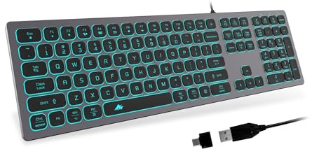 POWZAN Aluminum Quiet Wired Slim Chiclet Keyboard - Compatible with Apple iMac, MacBook, Mac and PC, USB Numeric Keypad RGB Lighted Key - Space Gray