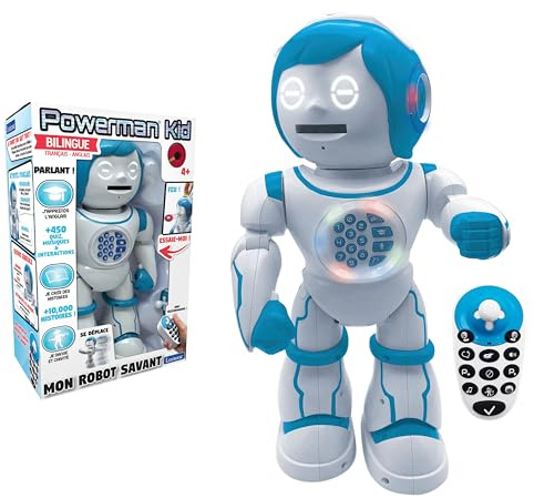 Lexibook, Powerman Kid Lernroboter ROB90FR | Französisch/Englisch, Musik, Geschichten, 450+ Quiz, Schallplatten
