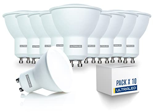 ULTRALED -Lampadina LED,attacco GU10,7W (Equivalenti a 50W),595Lumen,faretti led da interno a Luce bianca fredda 6000K,Massima efficienza e Risparmio Energetico, forma GU10 faretto-Pacco da 10PZ
