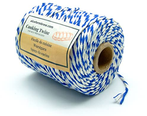 Spago da cucina | Bianco/Blu | 170 m | 2 mm | 100% cotone | Macrame Corda | Certificato per Il Contatto con Alimenti