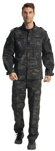 YUSHOW Softair paintball kamouflagedräkt taktisk jacka skjorta kamouflage byxor män militär kostym taktiska jaktkläder BDU uniform set, Svart Cp, XL