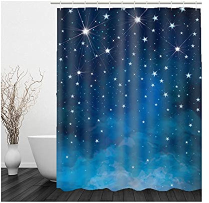 Banemi Duschvorhang Beschwerer, Lange Duschvorhänge Blau Weiss Sternenklarer Himmel Polyestergewebe 165X180cm für Eck Dusche mit 12 Duschvorhangringen