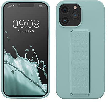 kwmobile Case for Apple iPhone 13 Pro Max Case - Soft TPU Cover with Silicone Coating - With Hand Strap and Stand Function - Shockproof - Mint
