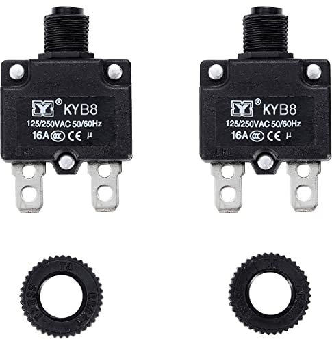 Greluma 2 pièces disjoncteur thermique 16A, protection contre les surcharges thermiques 125-250V AC 50V DC, 16A bouton poussoir disjoncteur à réinitialisation manuelle