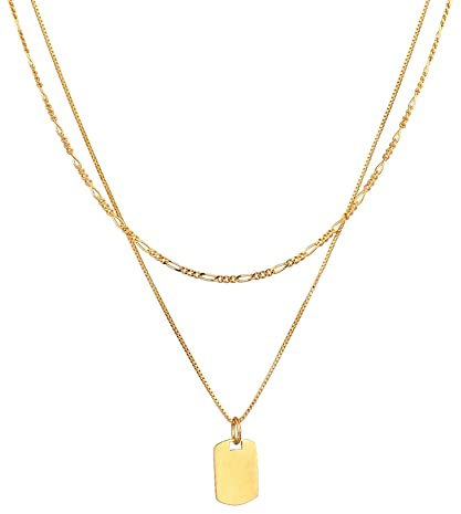 Kuzzoi Collar de plata para hombre con colgante en forma de capas, 15 mm, plata de ley 925 chapada en oro, 50 cm + 55 cm, Plata esterlina