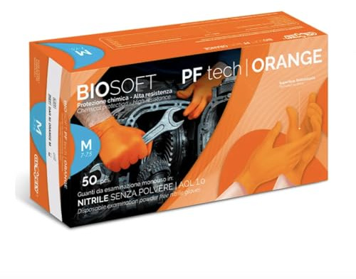 GLOVELY BIOSOFT PF tech ORANGE. Guanti in Nitrile senza polvere (XL (500pz))