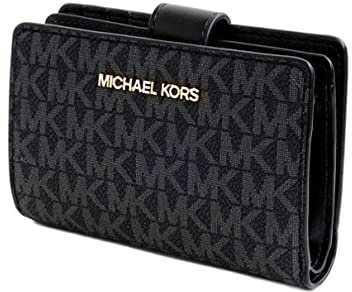 Michael Kors Damen Jet Set Travel Medium Bifold Zip Coin/Card Wallet MK Print (Schwarz), Schwarz , M, Modern