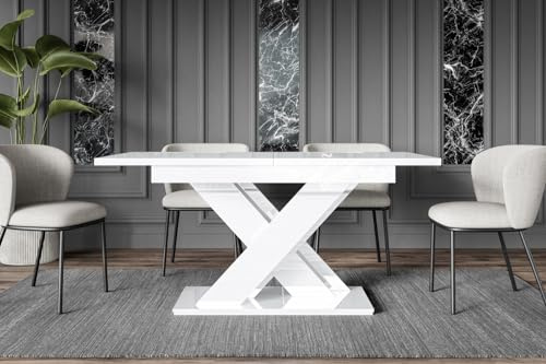 ALTDECOR Esstisch Wohnzimmertisch Ausziehbar 140-180x80x75 | Weiß Hochglanz ideal als Küchentisch oder Wohnzimmertisch, solide Konstruktion aus Möbelplatte