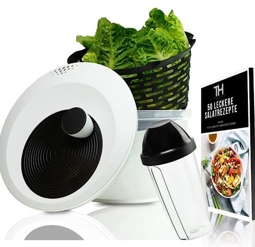 Thiru Centrifugador de Ensalada Premium – Innovadora manivela 3D y función de Parada – Centrifugado Antideslizante 2 en 1 y ensaladera – 5l Grande
