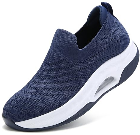 Slip On Shoes for Women Trainers Ladies Memory Foam Arch Support Plantar Fasciitis Orthopedic Shoes Non Slip Comfort Sock Wedge Gym Tennis Sneakers Navy UK 6.5