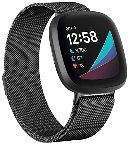 Oumida Armband für Fitbit Versa 3 Armband/Fitbit Versa 4 Armband/Fitbit Sense Armband/Sense 2 Armband für Damen Herren, Edelstahl Metall Ersatzarmband mit Starker Magnet