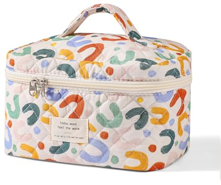 uekeboag Große Reise-Make-up-Tasche für Damen, gesteppt, Blumenmuster, Baumwolle, Kosmetiktasche mit Blumenmuster