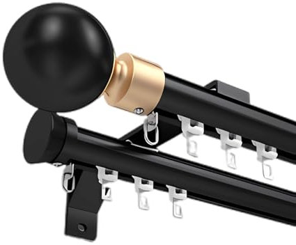 LTSRLL Aluminium-vorhangschienen Raumteiler, Robuste Gardinenschiene 2-läufig Für Büro Und Wohnzimmer Gardinenstange Wandmontage Mit Dekorativem Kopf (Color : Black, Size : 280cm(4 * 140cm))