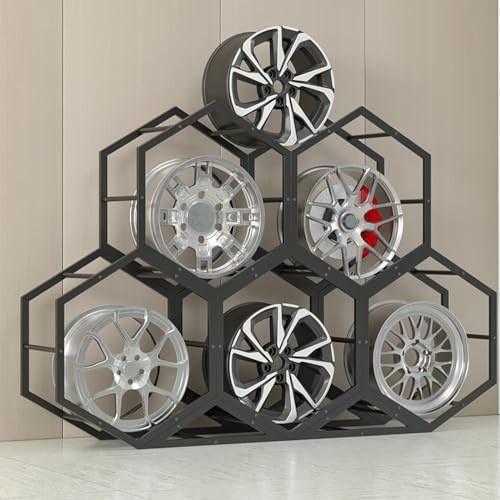 Däckställ Däckhållare Fälgar Däckställ for garage, Hemmässa Bilverkstad Golvstående däck Hexagon Display Stativ, Triangel Järn Bas Hjulorganiseringshållare (Size : 5+2(204x39x137cm))