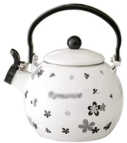 Teekessel für Herd,1,4 l,Pfeifkessel,Emaille-Teekanne für Herd,ergonomischer Griff,Teekessel für Universal-Gas-Induktionsherd,Restaurant,Zuhause (Farbe: Schwarz,Größe: 12 x 17,5 cm)