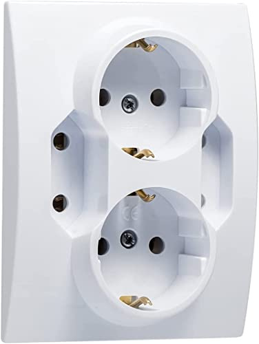 MAKEL 4-fach Unterputz Schuko Steckdose, Schuko & Euro Stecker, Weiß, Kunststoff, 16A, 250V, CE, IEC 60884-1