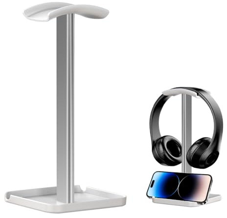LPAMABA Support Casque Universel, Support Casque Gamer Amovible, Support pour écouteurs avec Plateau de Rangement, Porte Casque Gamer avec Base Lourde, Support Casque Blanc, pour Vitrine,Table