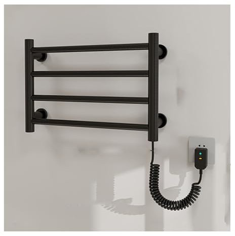 Elektrisch Badheizkörper, Wandmontierter Elektrischer Handtuchwärmer Klein, Edelstahl Elektrischer Handtuchheizkörper mit Thermostatische Steuerung, Plug In, Schwarz, Right Line