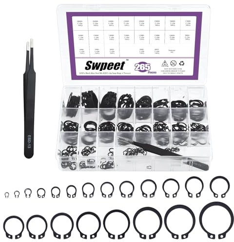 Swpeet 266Pcs 21 Sizes M4-M28mm Alloy Steel External Circlip Snap Retaining Clip Rings C-Clips with Tweezers Assortment Kit, Circlip Retainer Rings Set for Axles, Shafts and Other Moving Parts