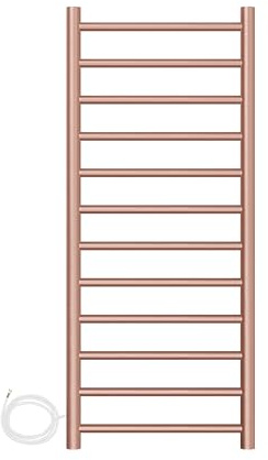 AQUAWORLD Stainless Steel 304 Electric Towel Warmer Heated Towel Rail for Bathroom Wall Mounted Bath Towel Heater Hardwired Electric Towel Rack Polished Chrome 1200mm x 500mm (BRUSHED ROSE GOLD)