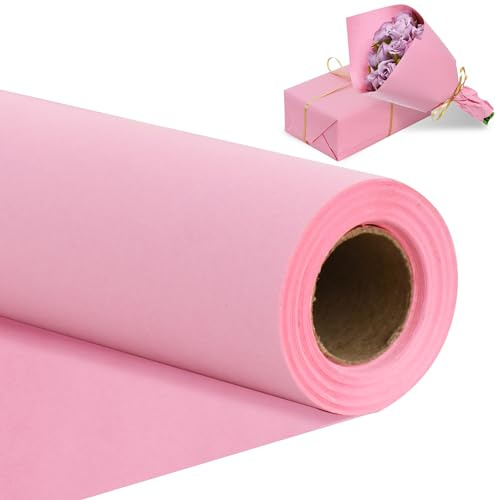 RIBBOOO 38 cm × 9 m Tief rosa Geschenkpapier Rolle Kraftpapier für Geburtstage Feierlichkeiten Weihnachten Valentinstag Abschlussfeier Geschenkverpackung Muttertag Blumenstraußverpackung