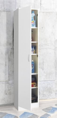 Dmora - 1-Tür Mehrzweckschrank Balabac, Multifunktionale Möbel, Schuhschrank, Besengarderobe, Made in Italy, 40x36h186 cm, Weiß