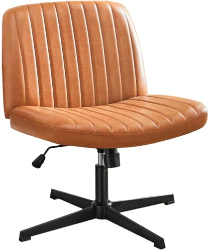 UOCFYK Criss Cross Chair, Armless Desk Chair Wide Seat for Home Office Vanity, No Wheels, Height Adjustable, 360° Swivel, Brown